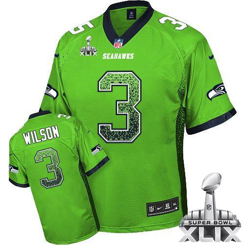 Seahawks #3 Russell Wilson Green Super Bowl XLIX Men's Stitched NFL Elite Drift Fashion Jersey