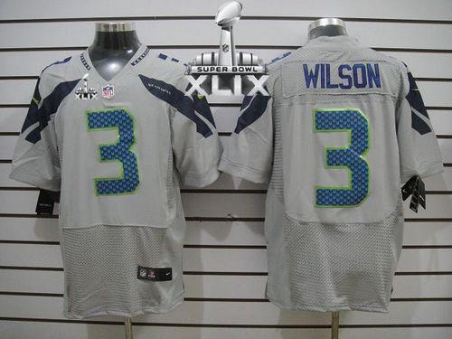 Seahawks #3 Russell Wilson Grey Alternate Super Bowl XLIX Men's Stitched NFL Elite Jersey
