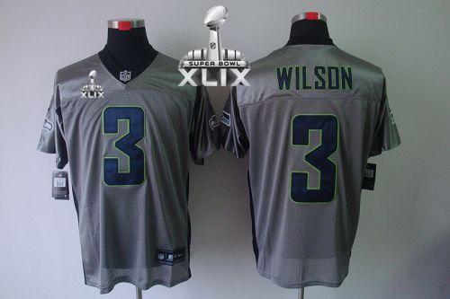 Seahawks #3 Russell Wilson Grey Shadow Super Bowl XLIX Men's Stitched NFL Elite Jersey