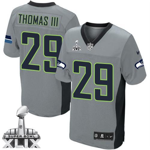 Seahawks #29 Earl Thomas III Grey Shadow Super Bowl XLIX Men's Stitched NFL Elite Jersey
