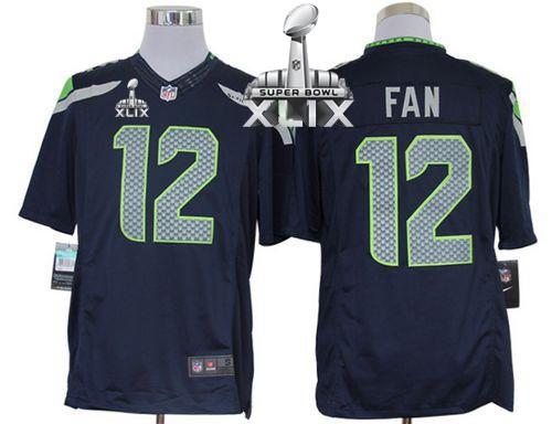 Seahawks #12 Fan Steel Blue Team Color Super Bowl XLIX Men's Stitched NFL Limited Jersey
