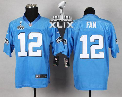 Seahawks #12 Fan Light Blue Super Bowl XLIX Men's Stitched NFL Elite Jersey