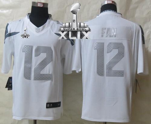 Seahawks #12 Fan White Super Bowl XLIX Men's Stitched NFL Limited Platinum Jersey