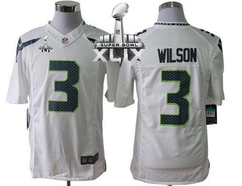 Seahawks #3 Russell Wilson White Super Bowl XLIX Men's Stitched NFL Limited Jersey