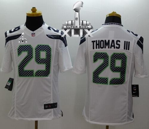 Seahawks #29 Earl Thomas III White Super Bowl XLIX Men's Stitched NFL Limited Jersey