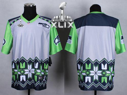 Seahawks Blank Grey Super Bowl XLIX Men's Stitched NFL Elite Noble Fashion Jersey
