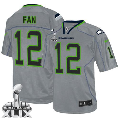 Seahawks #12 Fan Lights Out Grey Super Bowl XLIX Men's Stitched NFL Elite Jersey