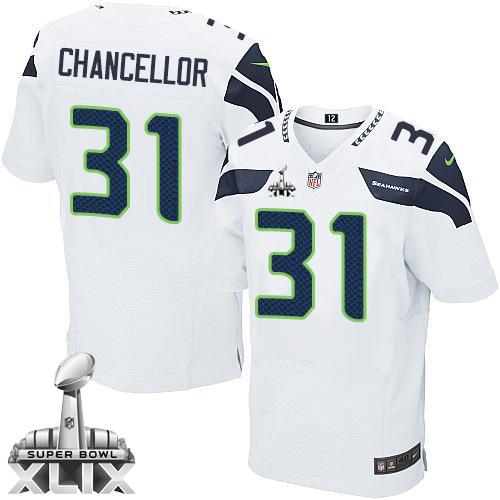 Seahawks #31 Kam Chancellor White Super Bowl XLIX Men's Stitched NFL Elite Jersey