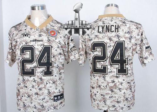 Seahawks #24 Marshawn Lynch Camo USMC Super Bowl XLIX Men's Stitched NFL Elite Jersey