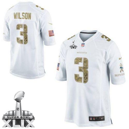 Seahawks #3 Russell Wilson White Super Bowl XLIX Men's Stitched NFL Limited Salute to Service Jersey