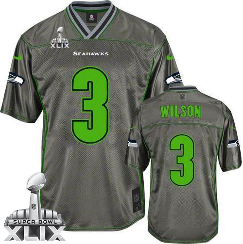 Seahawks #3 Russell Wilson Grey Super Bowl XLIX Men's Stitched NFL Elite Vapor Jersey