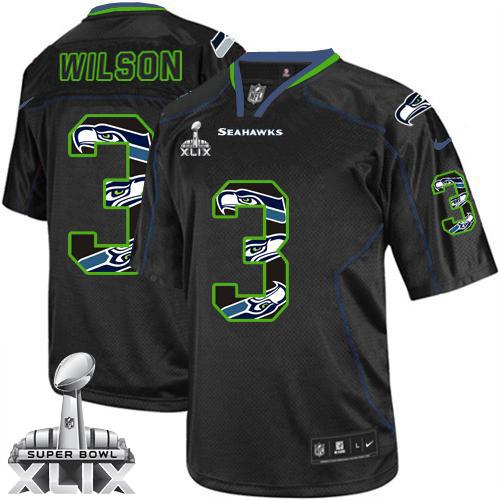 Seahawks #3 Russell Wilson New Lights Out Black Super Bowl XLIX Men's Stitched NFL Elite Jersey