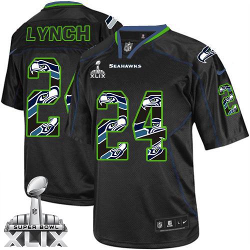 Seahawks #24 Marshawn Lynch New Lights Out Black Super Bowl XLIX Men's Stitched NFL Elite Jersey