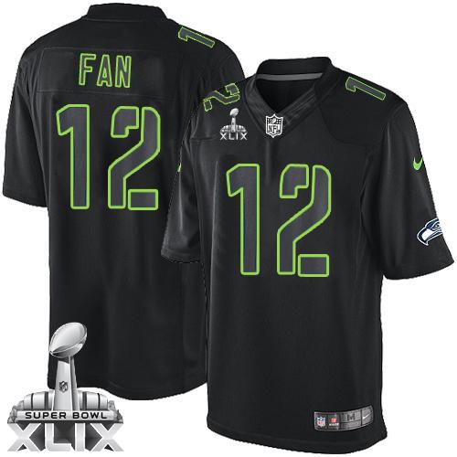 Seahawks #12 Fan Black Super Bowl XLIX Men's Stitched NFL Impact Limited Jersey