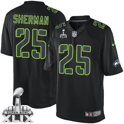 Seahawks #25 Richard Sherman Black Super Bowl XLIX Men's Stitched NFL Impact Limited Jersey