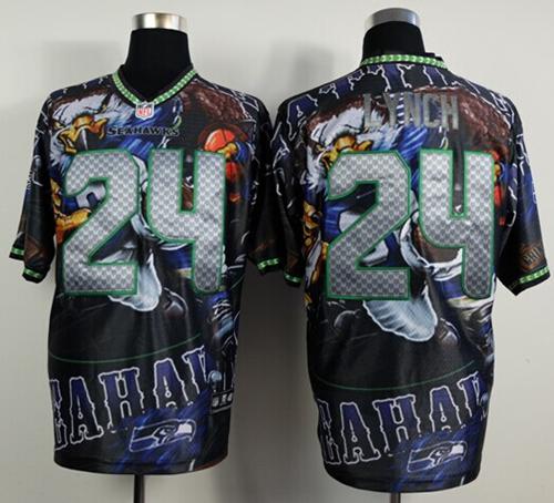Seahawks #24 Marshawn Lynch Team Color Men's Stitched NFL Elite Fanatical Version Jersey