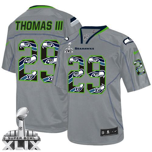 Seahawks #29 Earl Thomas III New Lights Out Grey Super Bowl XLIX Men's Stitched NFL Elite Jersey