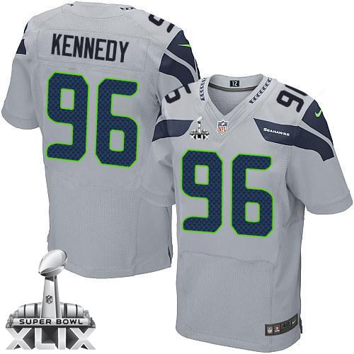 Seahawks #96 Cortez Kennedy Grey Alternate Super Bowl XLIX Men's Stitched NFL Elite Jersey