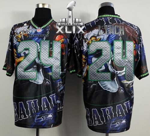 Seahawks #24 Marshawn Lynch Team Color Super Bowl XLIX Men's Stitched NFL Elite Fanatical Version Jersey