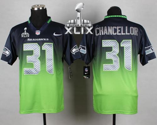 Seahawks #31 Kam Chancellor Steel Blue/Green Super Bowl XLIX Men's Stitched NFL Elite Fadeaway Fashion Jersey