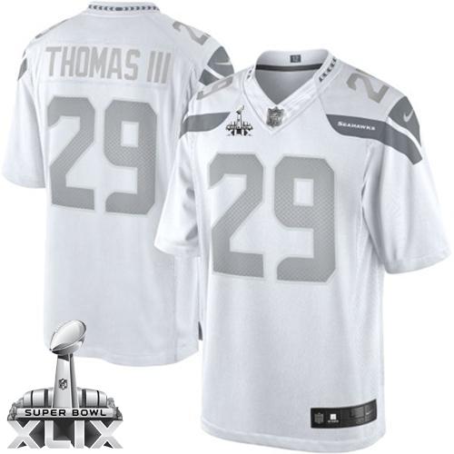 Seahawks #29 Earl Thomas III White Super Bowl XLIX Men's Stitched NFL Limited Platinum Jersey