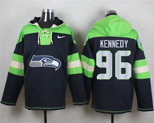 Seahawks #96 Cortez Kennedy Steel Blue Player Pullover NFL Hoodie