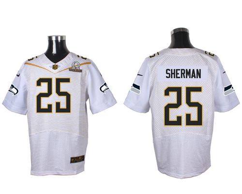 Seahawks #25 Richard Sherman White 2016 Pro Bowl Men's Stitched NFL Elite Jersey