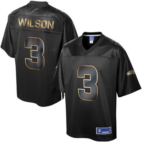 Seahawks #3 Russell Wilson Pro Line Black Gold Collection Men's Stitched NFL Game Jersey