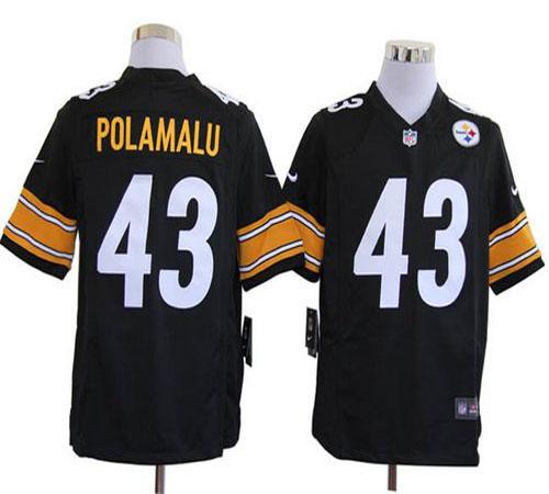 Steelers #43 Troy Polamalu Black Team Color Men's Stitched NFL Game Jersey