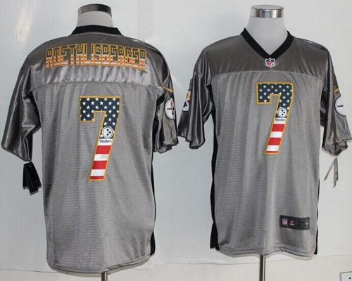 Steelers #7 Ben Roethlisberger Grey Men's Stitched NFL Elite USA Flag Fashion Jersey