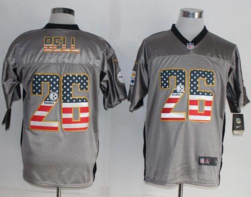 Steelers #26 Le'Veon Bell Grey Men's Stitched NFL Elite USA Flag Fashion Jersey