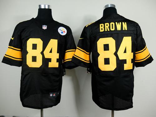 Steelers #84 Antonio Brown Black(Gold No.) Men's Stitched NFL Elite Jersey