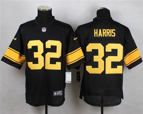 Steelers #32 Franco Harris Black(Gold No.) Men's Stitched NFL Elite Jersey
