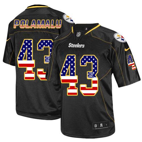 Steelers #43 Troy Polamalu Black Men's Stitched NFL Elite USA Flag Fashion Jersey