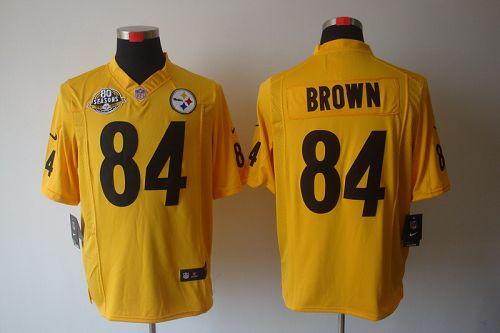 Steelers #84 Antonio Brown Gold With 80TH Patch Men's Stitched NFL Game Jersey