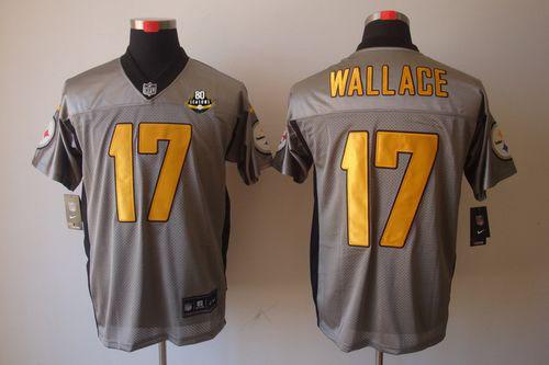 Steelers #17 Mike Wallace Grey Shadow With 80TH Patch Men's Stitched NFL Elite Jersey