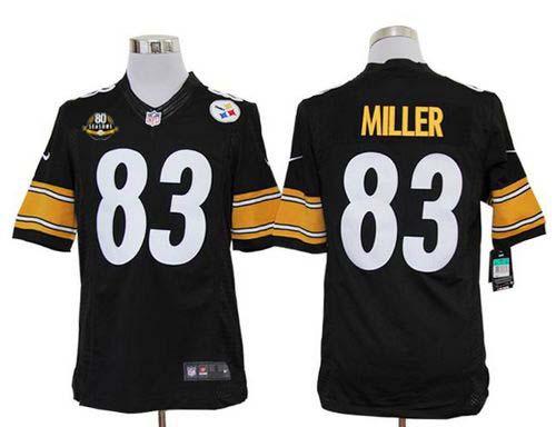 Steelers #83 Heath Miller Black Team Color With 80TH Patch Men's Stitched NFL Limited Jersey