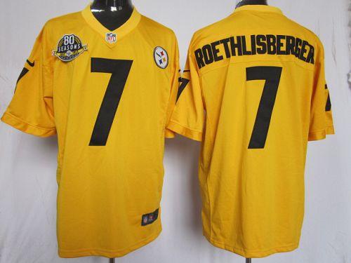 Steelers #7 Ben Roethlisberger Gold With 80TH Patch Men's Stitched NFL Game Jersey