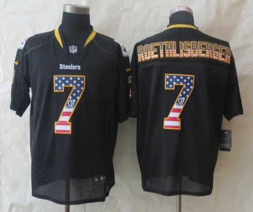 Steelers #7 Ben Roethlisberger Black Men's Stitched NFL Elite USA Flag Fashion Jersey