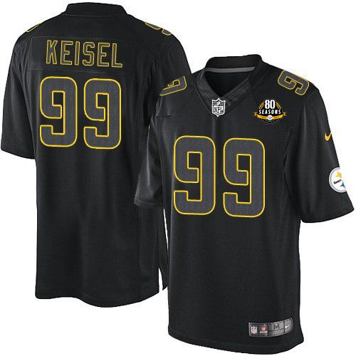 Steelers #99 Brett Keisel Black With 80TH Patch Men's Stitched NFL Impact Limited Jersey