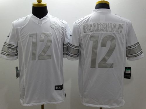 Steelers #12 Terry Bradshaw White Men's Stitched NFL Limited Platinum Jersey