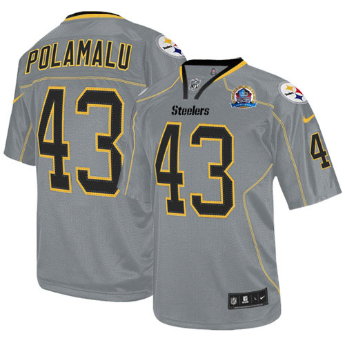 Steelers #43 Troy Polamalu Lights Out Grey With Hall of Fame 50th Patch Men's Stitched NFL Elite Jersey
