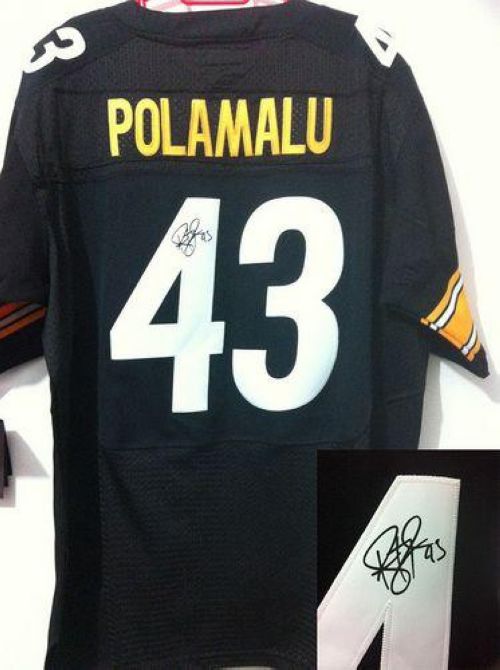 Steelers #43 Troy Polamalu Black Team Color Men's Stitched NFL Elite Autographed Jersey