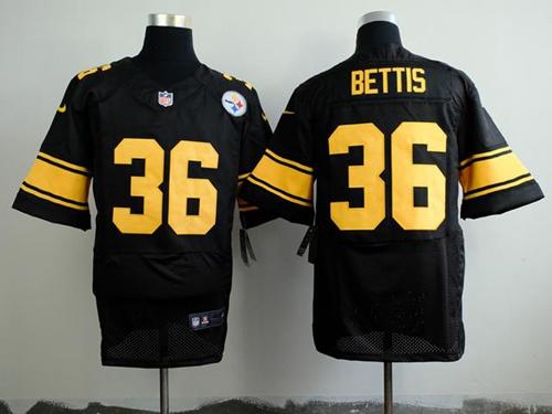 Steelers #36 Jerome Bettis Black(Gold No.) Men's Stitched NFL Elite Jersey