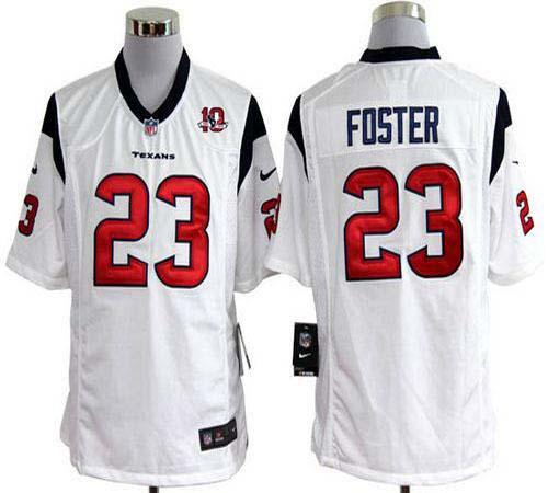 Texans #23 Arian Foster White With 10th Patch Men's Stitched NFL Game Jersey