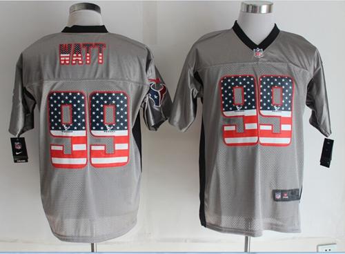 Texans #99 J.J. Watt Grey Men's Stitched NFL Elite USA Flag Fashion Jersey