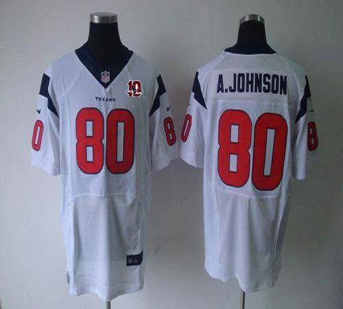 Texans #80 Andre Johnson White With 10th Patch Men's Stitched NFL Elite Jersey