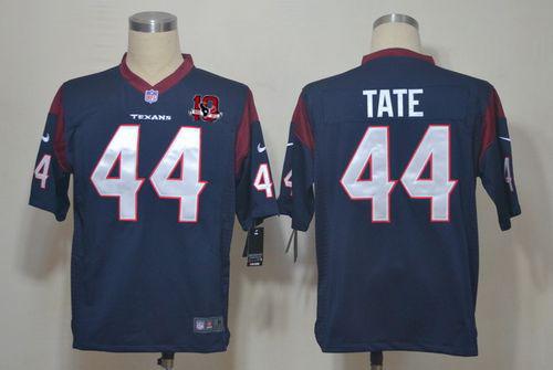Texans #44 Ben Tate Navy Blue Team Color With 10th Patch Men's Stitched NFL Game Jersey
