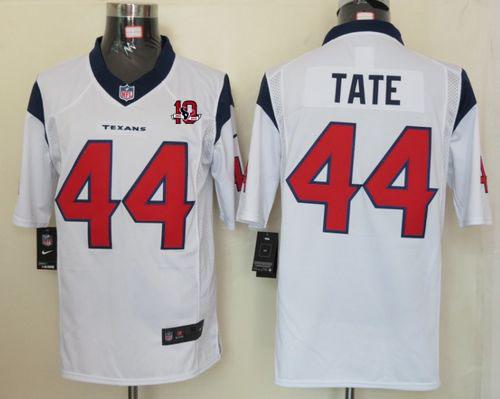 Texans #44 Ben Tate White With 10th Patch Men's Stitched NFL Limited Jersey