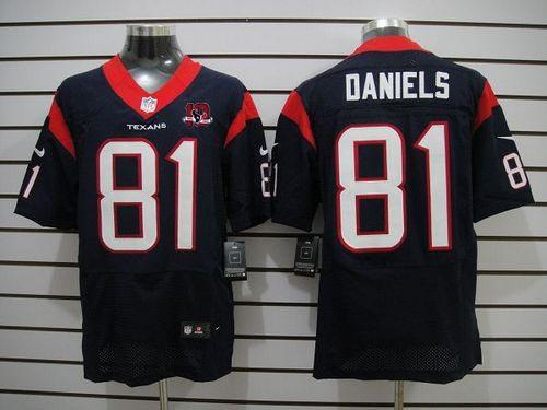 Texans #81 Owen Daniels Navy Blue Team Color With 10th Patch Men's Stitched NFL Elite Jersey